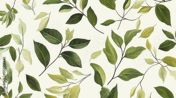 Obraz Delicate botanical illustration of leaves and branches.