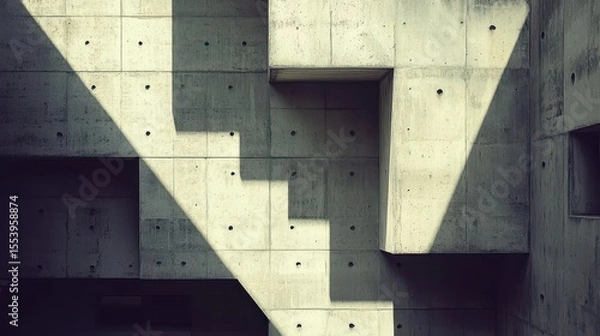 Fototapeta Geometric concrete wall with dramatic shadows.