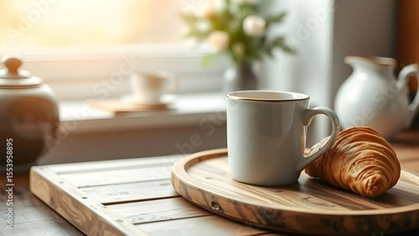 Fototapeta Mug creating a warm and colorful breakfast ambiance