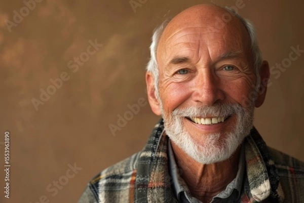 Fototapeta Portrait of a smiling senior man with white beard and mustache.