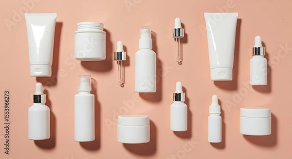 Fototapeta Minimalist Layout of Skincare Product Packaging on a Peach Background variation 3