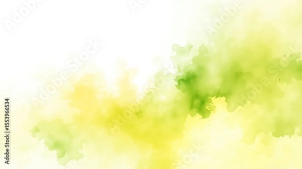 Obraz Soft yellow and green watercolor wash with abstract organic shapes on a white background for a fresh and airy design