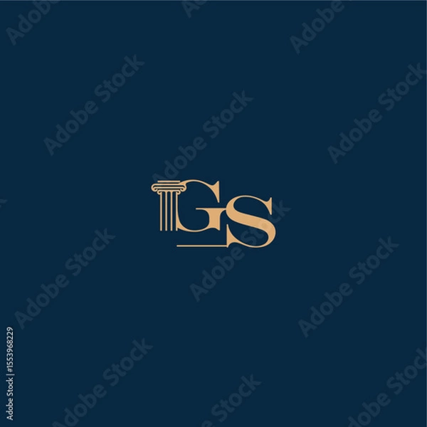 Fototapeta classy law logo with monogram and pillar letter concept of elegant attorney design GS