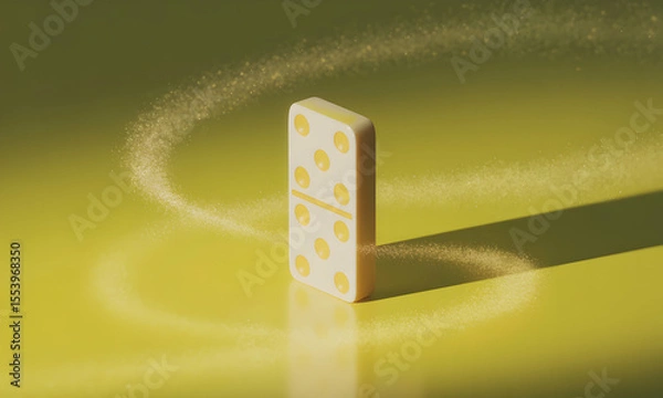Fototapeta Domino standing on a yellow surface with sparkling trails