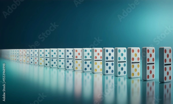 Fototapeta Colorful Dominoes A Cascade of Vibrant Tiles and Chain Reaction Concept