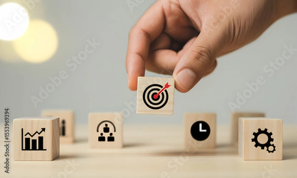 Fototapeta Business Strategy and Goal Setting Concept with Wooden Blocks