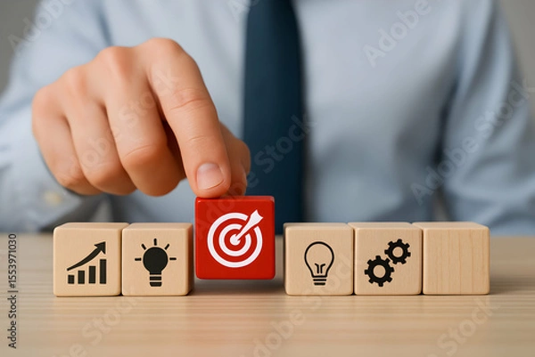 Fototapeta Businessman choosing target block for business strategy