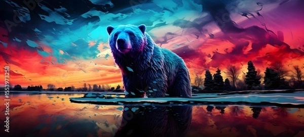 Obraz pop surreal unreal silhouettes spiral towards snow bear, ai generatif