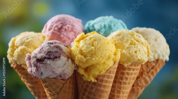 Obraz Assorted Ice Cream Cones in Vibrant Colors