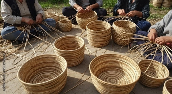 Fototapeta Skilled Hands Weave Intricate Baskets from Natural Materials