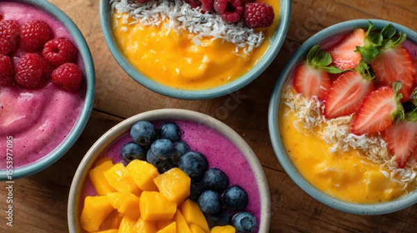 Obraz Smoothie Bowls with Strawberries, Mango, and Berries