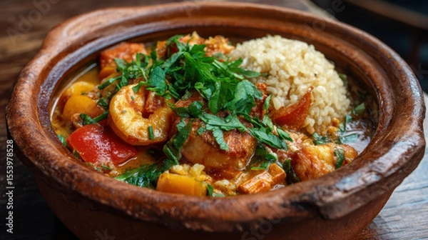 Obraz Shrimp and Vegetable Tagine with Couscous