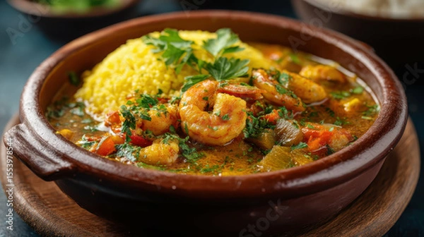 Obraz Seafood Tagine with Rice and Vegetables