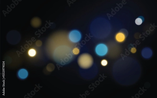 Fototapeta Dark Blue and Gold Bokeh Background, Elegant glowing lights in navy and amber tones, Background decoration