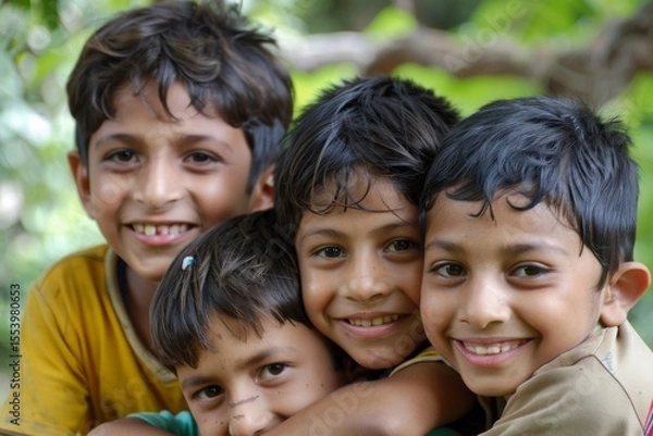 Obraz Portrait of a group of indian kids smiling at the camera