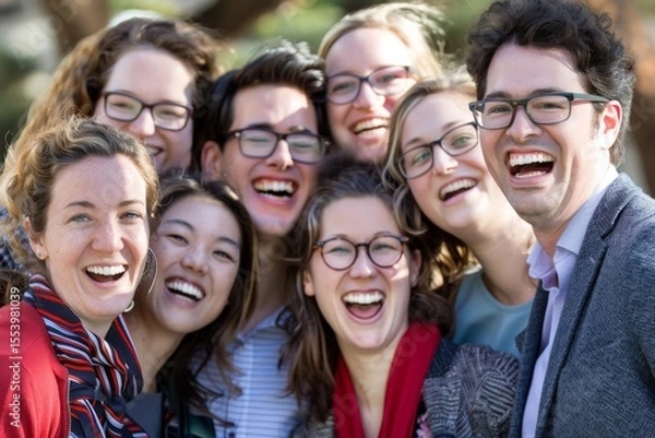 Obraz Group of happy students smiling and looking at camera in a university campus