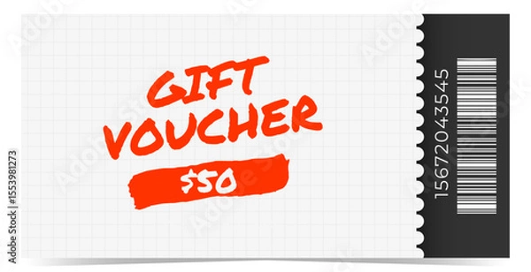 Fototapeta Gift voucher template on Back to School theme. White chalkboard and checkered paper on backdrop. Vector illustration