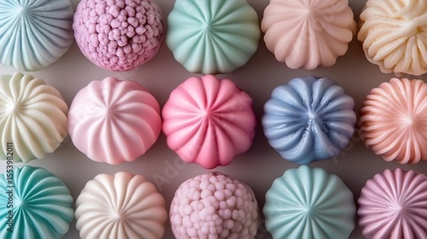 Fototapeta Pastel confection perfection, An array of soft-hued delicate sweets