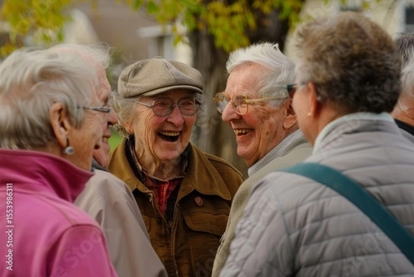 Obraz Group of seniors laughing in the park. Selective focus. People.