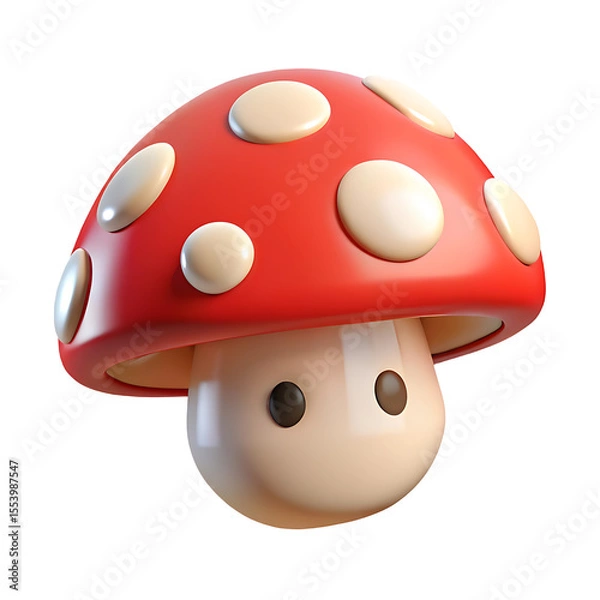 Fototapeta Cute 3D Render: Red Mushroom with White Spots - Perfect for Games, Illustrations, and Designs 3D icon high quality resolution