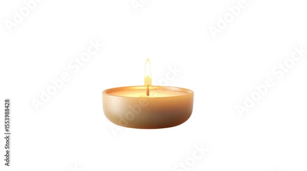 Obraz Single lit tea light candle with a warm flame isolated on transparent background