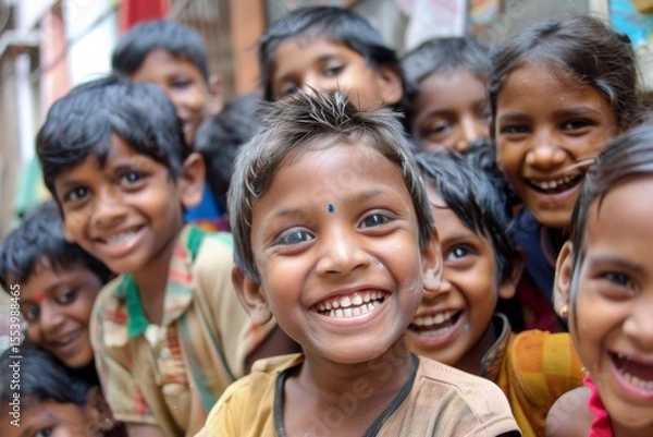 Obraz Portrait of a group of happy Indian children