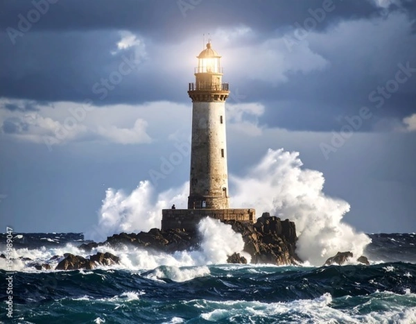 Fototapeta Lighthouse amidst stormy waves