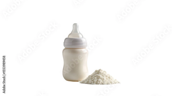 Obraz Baby bottle with milk and powdered formula isolated on transparent background