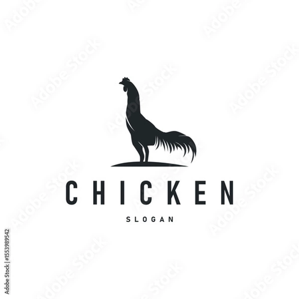Fototapeta Chicken logo design with a minimalist black silhouette concept as a symbol of the livestock farming concept, a symbol of a product or business brand illustration template