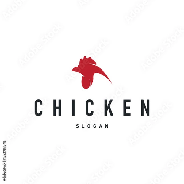 Fototapeta Chicken logo design with a minimalist black silhouette concept as a symbol of the livestock farming concept, a symbol of a product or business brand illustration template