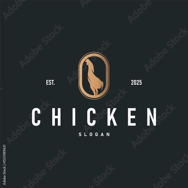 Fototapeta Chicken logo design with a minimalist black silhouette concept as a symbol of the livestock farming concept, a symbol of a product or business brand illustration template
