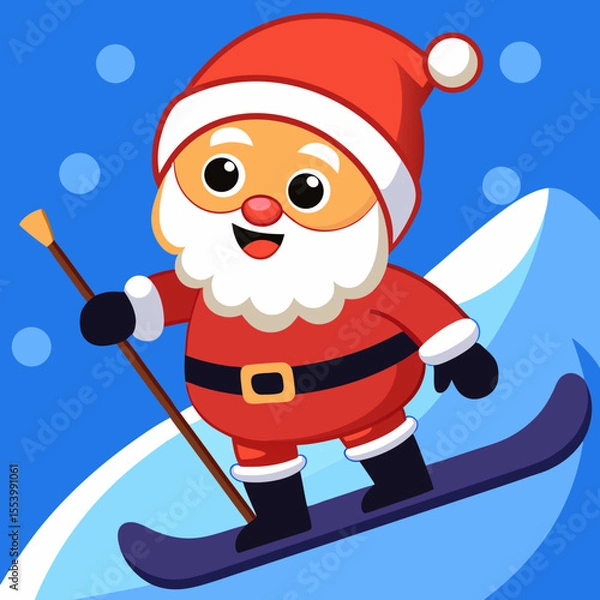 Fototapeta Cartoon Santa Claus Snowboarding with Joyful Expression.