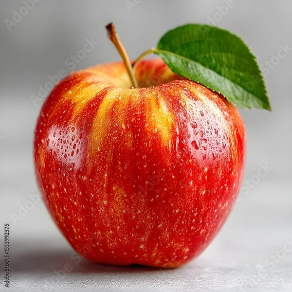 Obraz a red apple with a green leaf on it