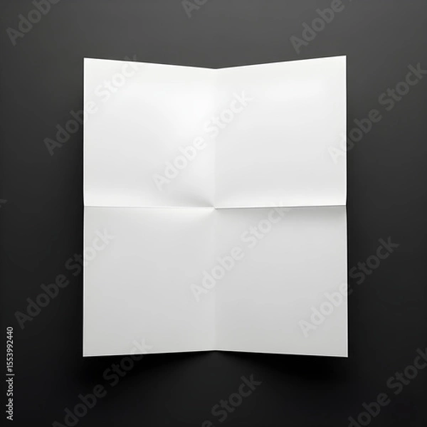 Fototapeta A pristine white paper, neatly folded, rests on a stark black background, ready for content.