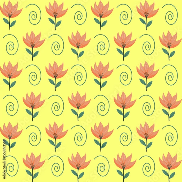 Obraz Floral pattern design studio digital art vibrant environment top view nature inspiration, seamless pattern