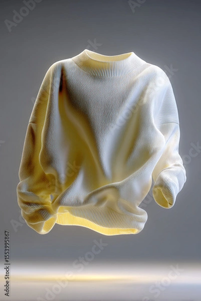 Obraz White Sweater Floating Horizontally in the air. Clothing Mockup Concept