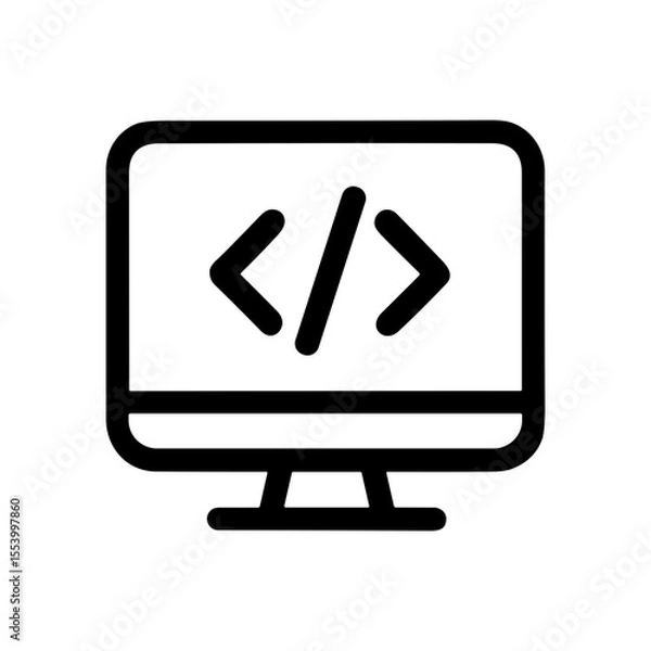 Fototapeta Simple Outline Monitor with Coding Symbol Icon Design for Developer