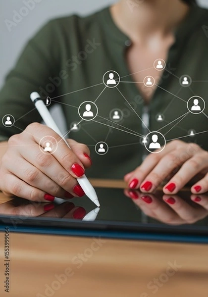 Fototapeta Digital Networking and Team Collaboration in Virtual Systems. Generated AI