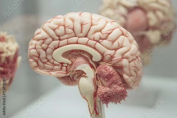 Fototapeta Detailed view of a model brain showcasing the intricate structures and anatomy