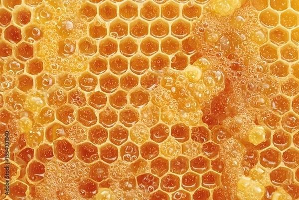 Fototapeta A close-up of golden honeycomb filled with fresh honey, perfect for food