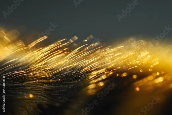 Fototapeta Golden light sparkles and streams create a magical, abstract and dreamy scene. Capturing a close-up shot of the water and sunshine