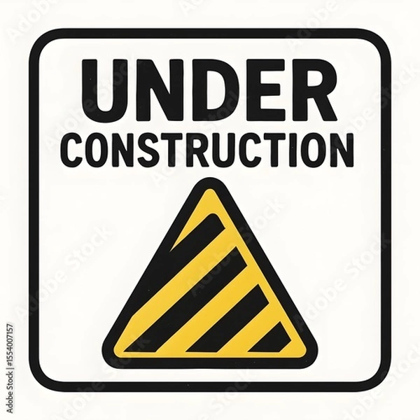 Fototapeta Under Construction Sign with Yellow Caution Symbol on White Background, danger warning sign