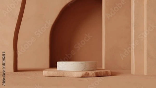 Obraz Beige product display with stone platform and marble cylinder