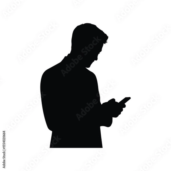 Fototapeta silhouette of a man with a using mobile phone