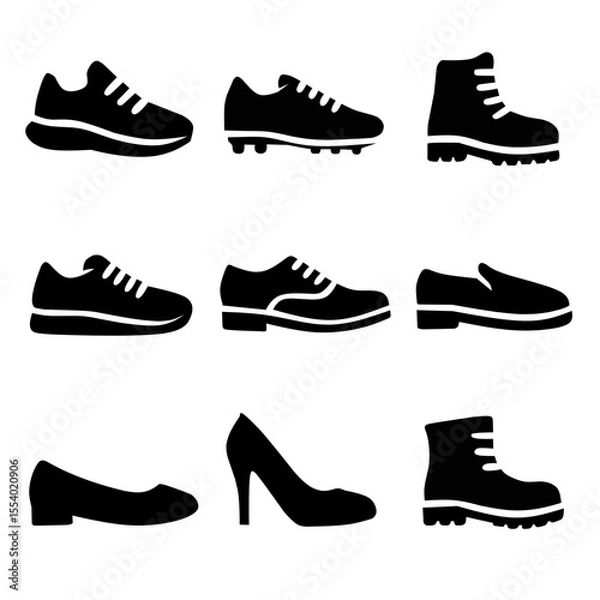 Obraz Versatile shoe icon set with stylish sneakers, heels, boots, and flats. Perfect for branding, fashion, web, and print design