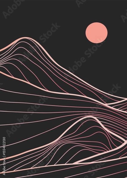 Obraz Creative minimalist modern line art print. Abstract mountain contemporary aesthetic backgrounds landscapes. with mountain, forest, sea, skyline, wave