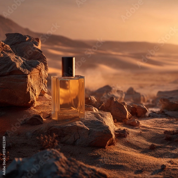 Obraz The Serene Desert Landscape Designed to Showcase a Perfume Presentation. Podium Display Concept