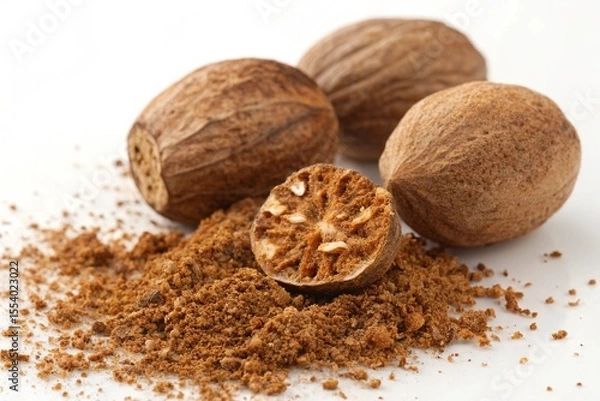 Obraz Whole nutmeg seeds and ground nutmeg
