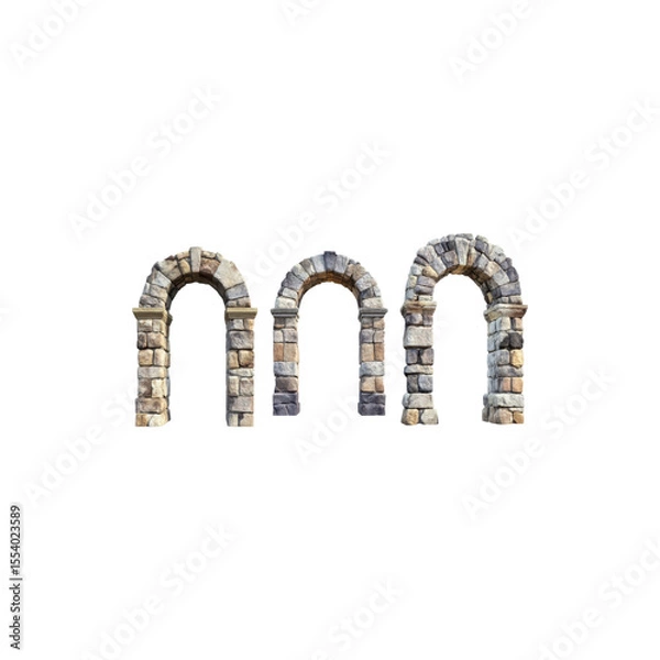 Fototapeta  Set of Ancient Stone Archways with Weathered Texture Isolated on White Background