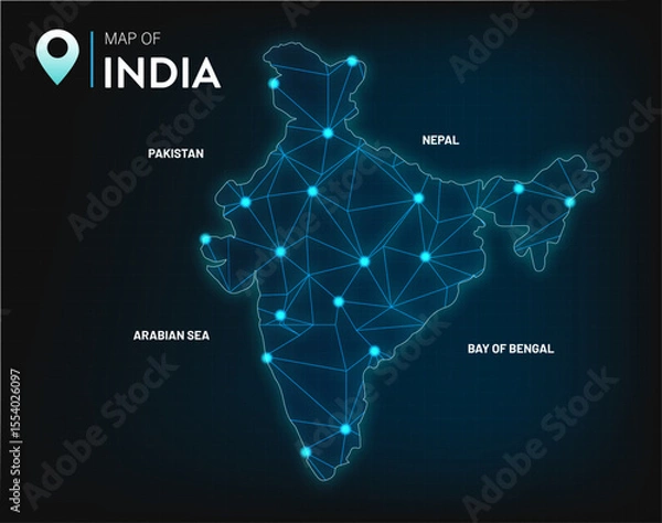Fototapeta Futuristic India map with digital tech elements vector illustration